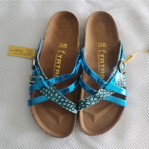 Birkenstock Shoes - Birkenstock Tatami Blue Sandals with Contoured Footbed and Sparkling Straps